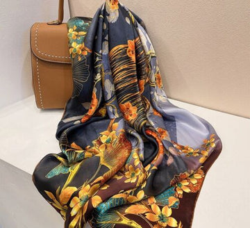 Flower Tree Print Silky Satin Summer Scarf Wrap for Women